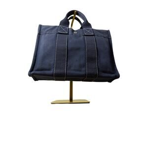 Hermes VTG Fourre Tout PM  Hand Tote Navy Stripes on Blue Canvas Snap Closures